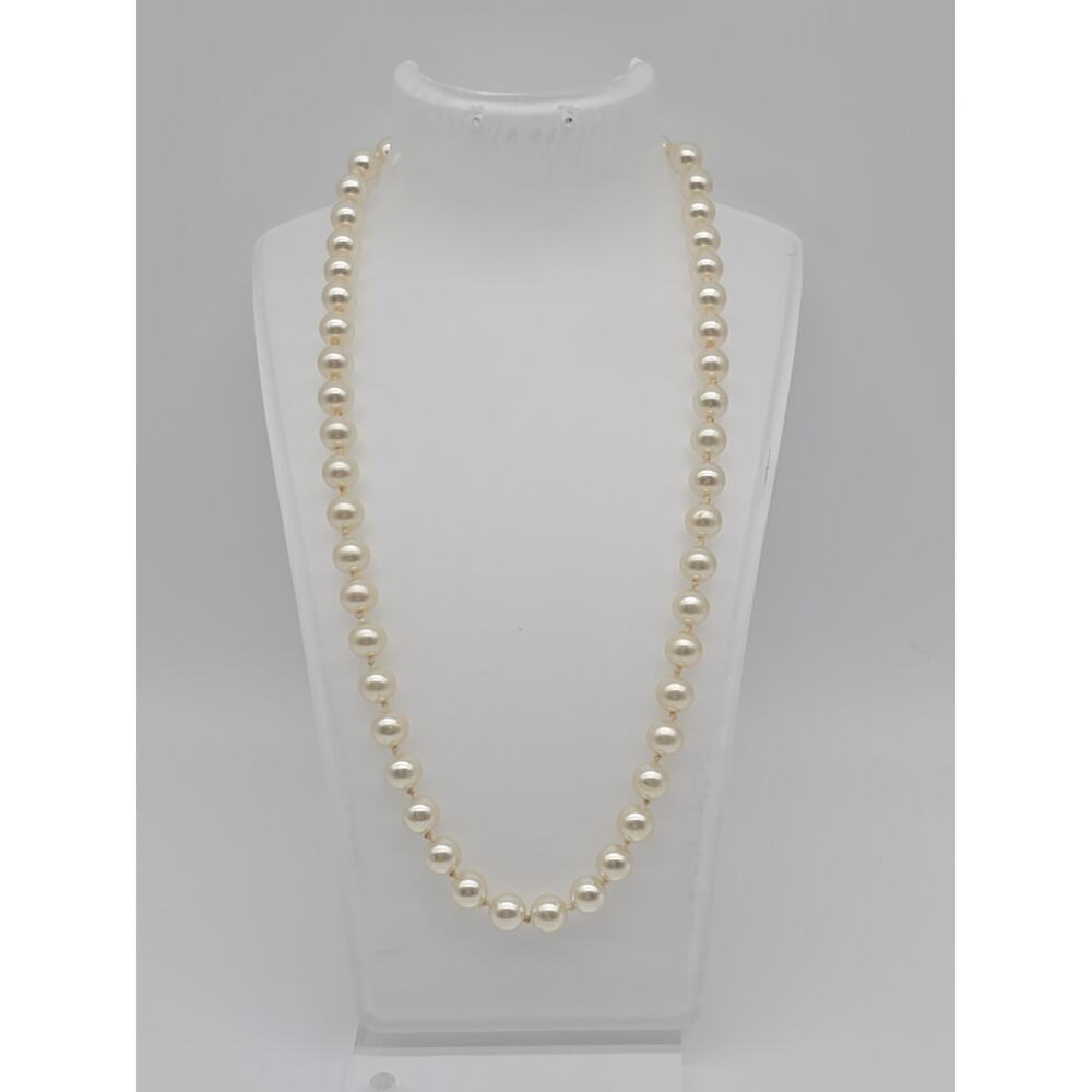 White 8mm Round Simulated Pearl Knotted 18" Necklace Filigree Fishhook Clasp